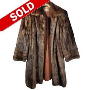 Labrador Mink Fur Coat in Brown/Black Stripes Blended Muskrat